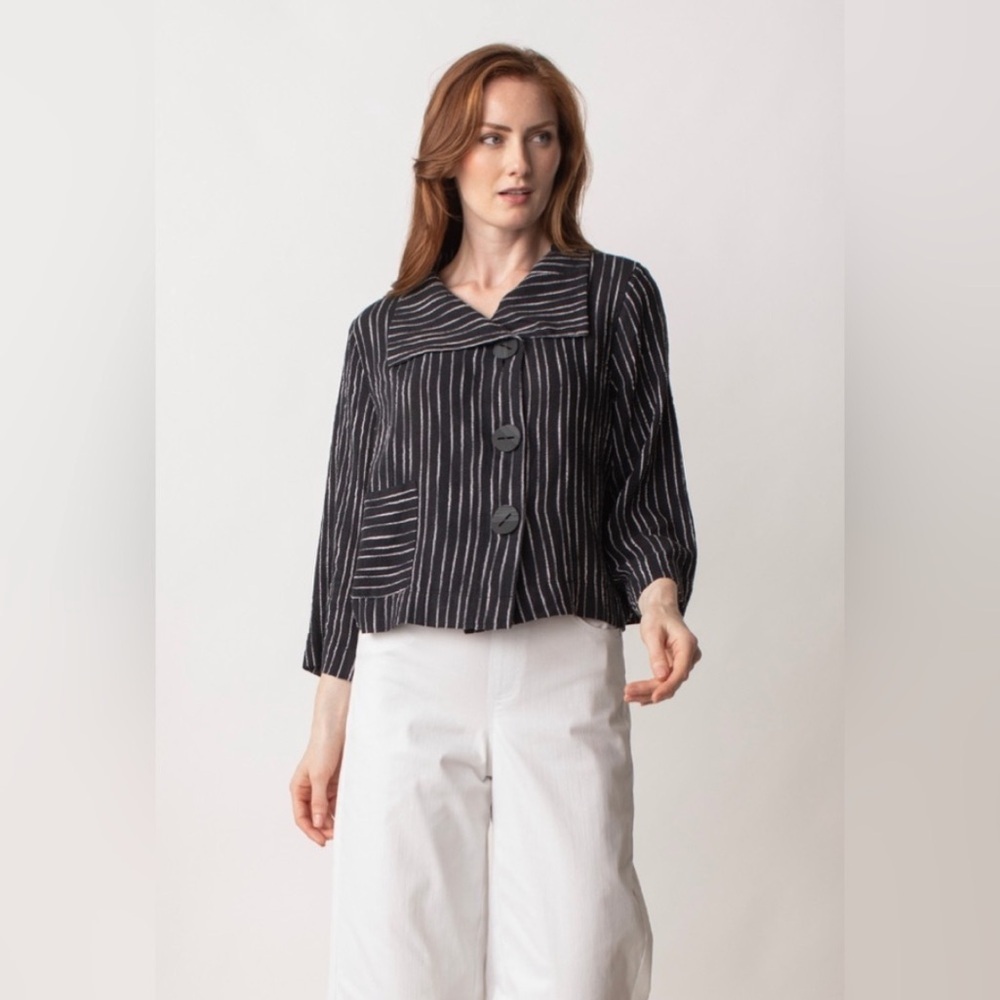 LIV BY HABITAT | Black Stripe Linen Blend Swing Jacket
